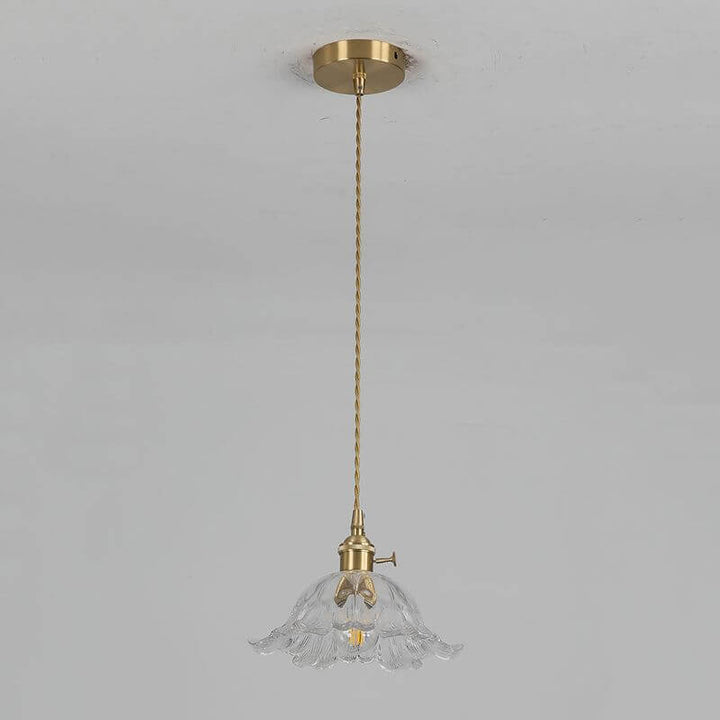 Lampe suspendue dorée en forme de fleur de verre