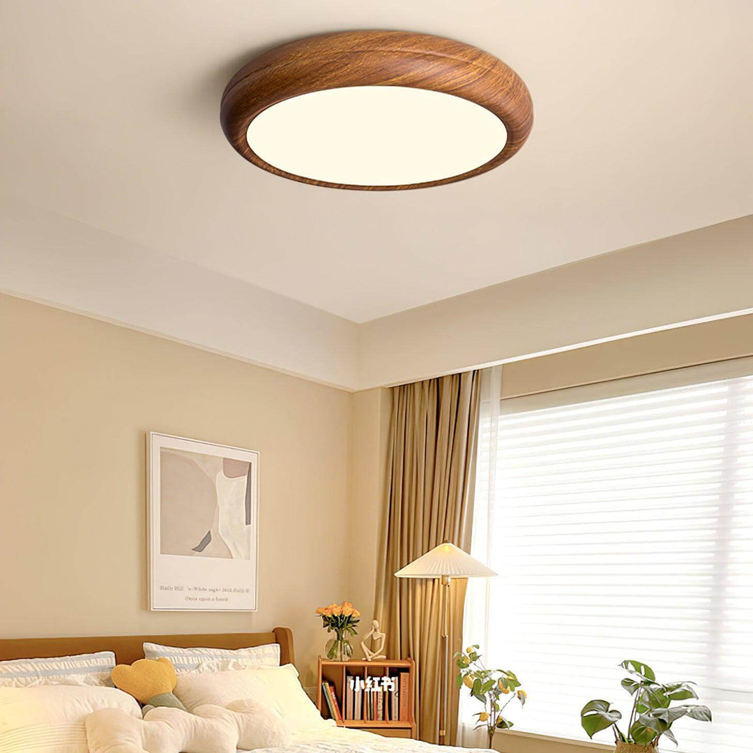 Plafonnier LED aspect bois moderne rond