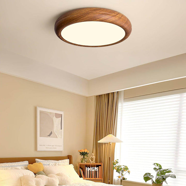 Plafonnier LED aspect bois moderne rond
