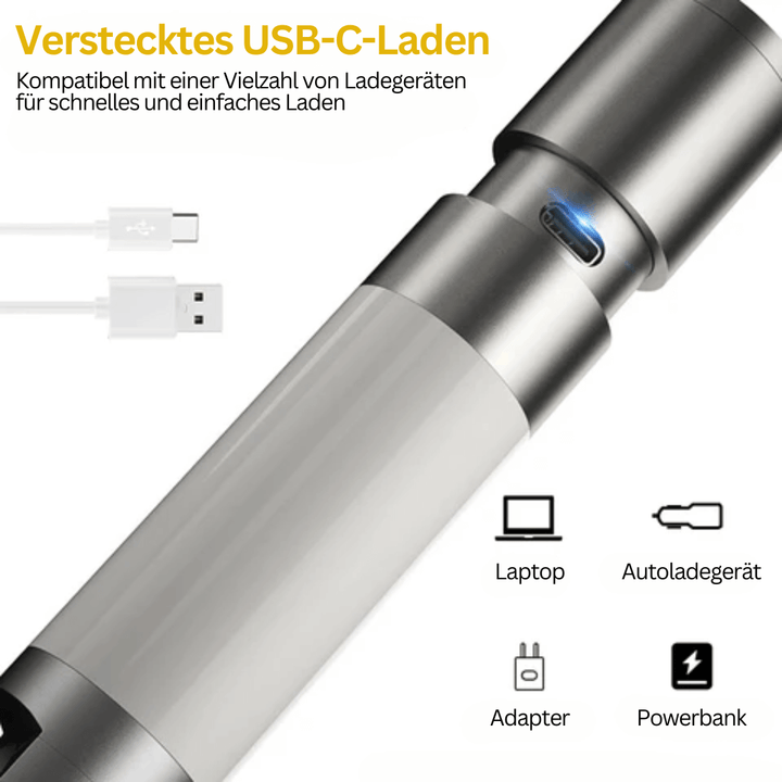 LED Taschenlampe, 1000 Lumen, 4 Modi, USB-C