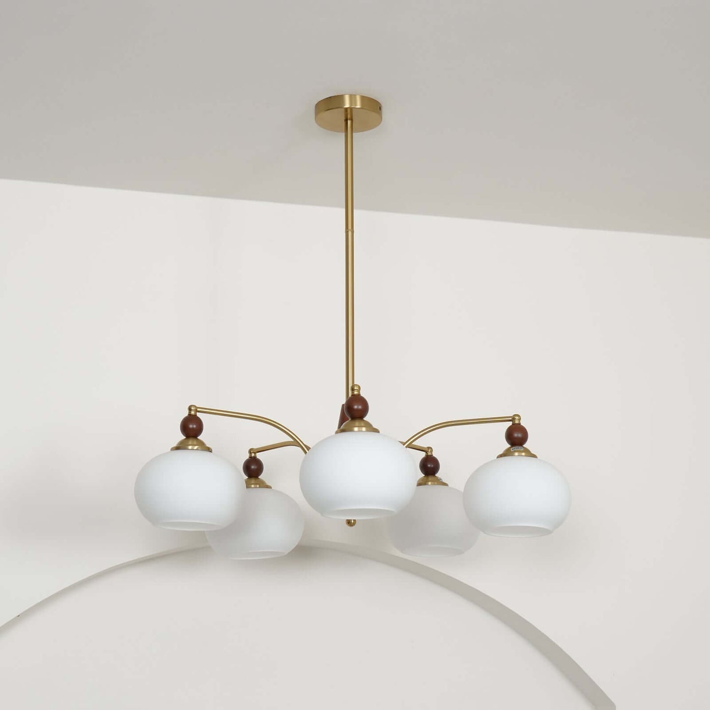 Retro Kronleuchter Holz & Messing