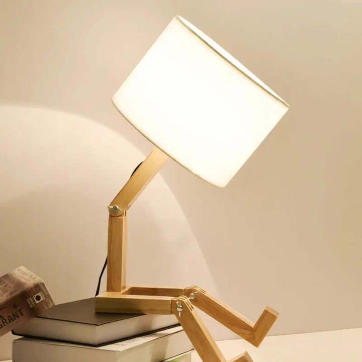 Hölzerne Tischlampe mit Bücherhalter - Flexibel & Modern