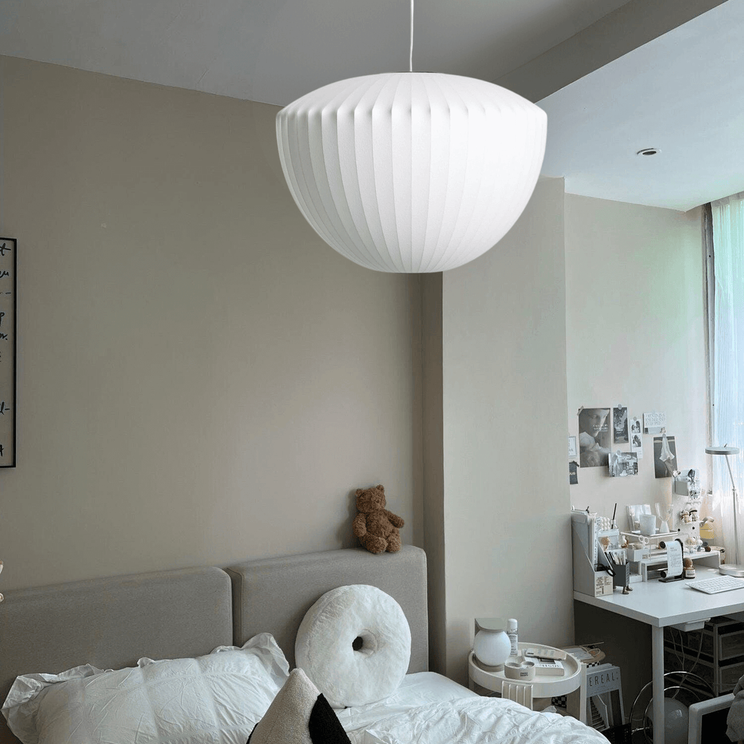 Lampe suspendue moderne, soie et acier