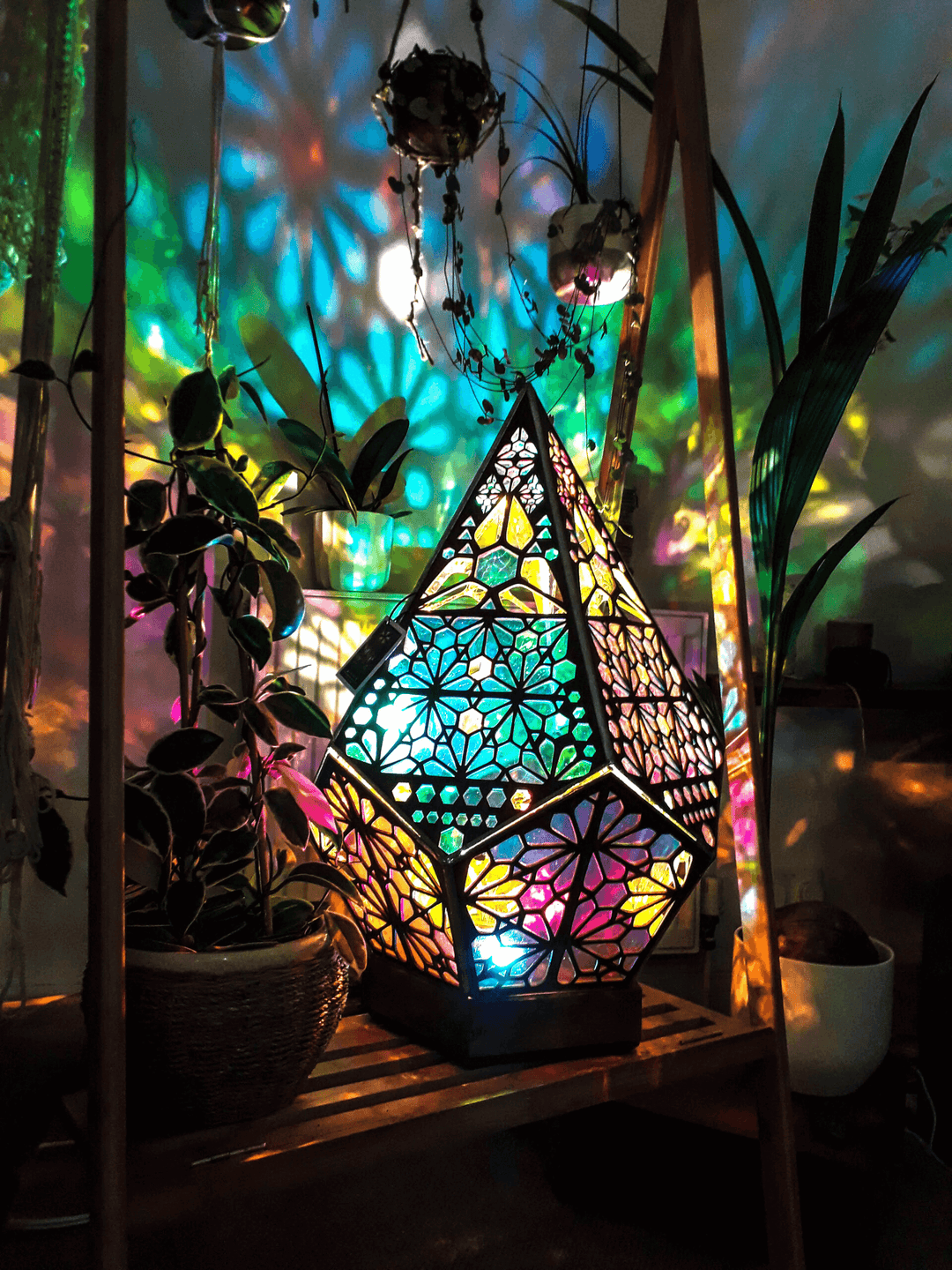 LED Tischlampe Glas-in-Block Design Sternhimmel