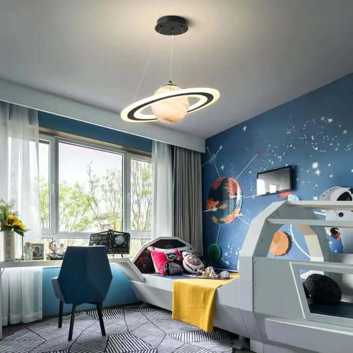 Lampe suspendue LED pour chambre d'enfant au design planétaire