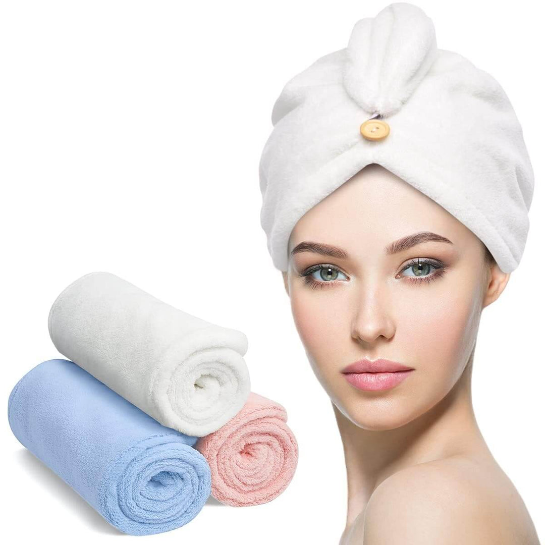 3er Pack Mikrofaser Haarhandtuch Turban mit Knoten