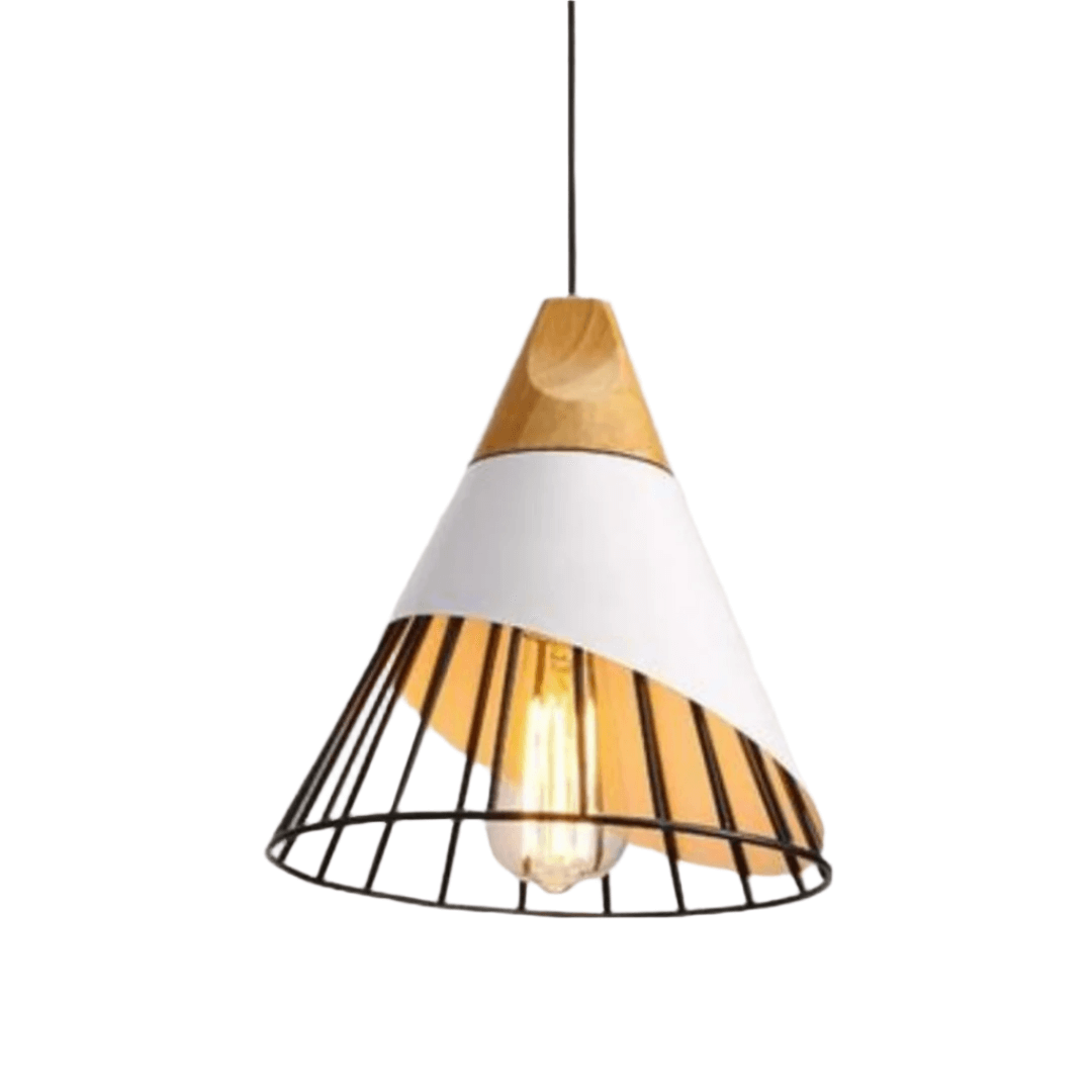 Lampe suspendue industrielle scandinave en bois et métal
