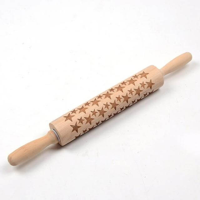 Rouleau à pâtisserie gaufré - bois - 43 cm