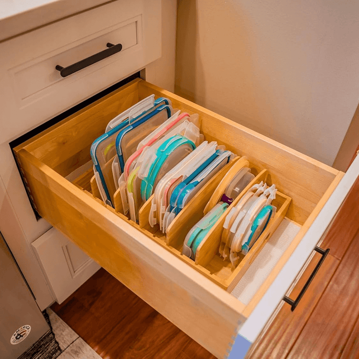 Organisateur de couvercles réglable en bambou pour la cuisine