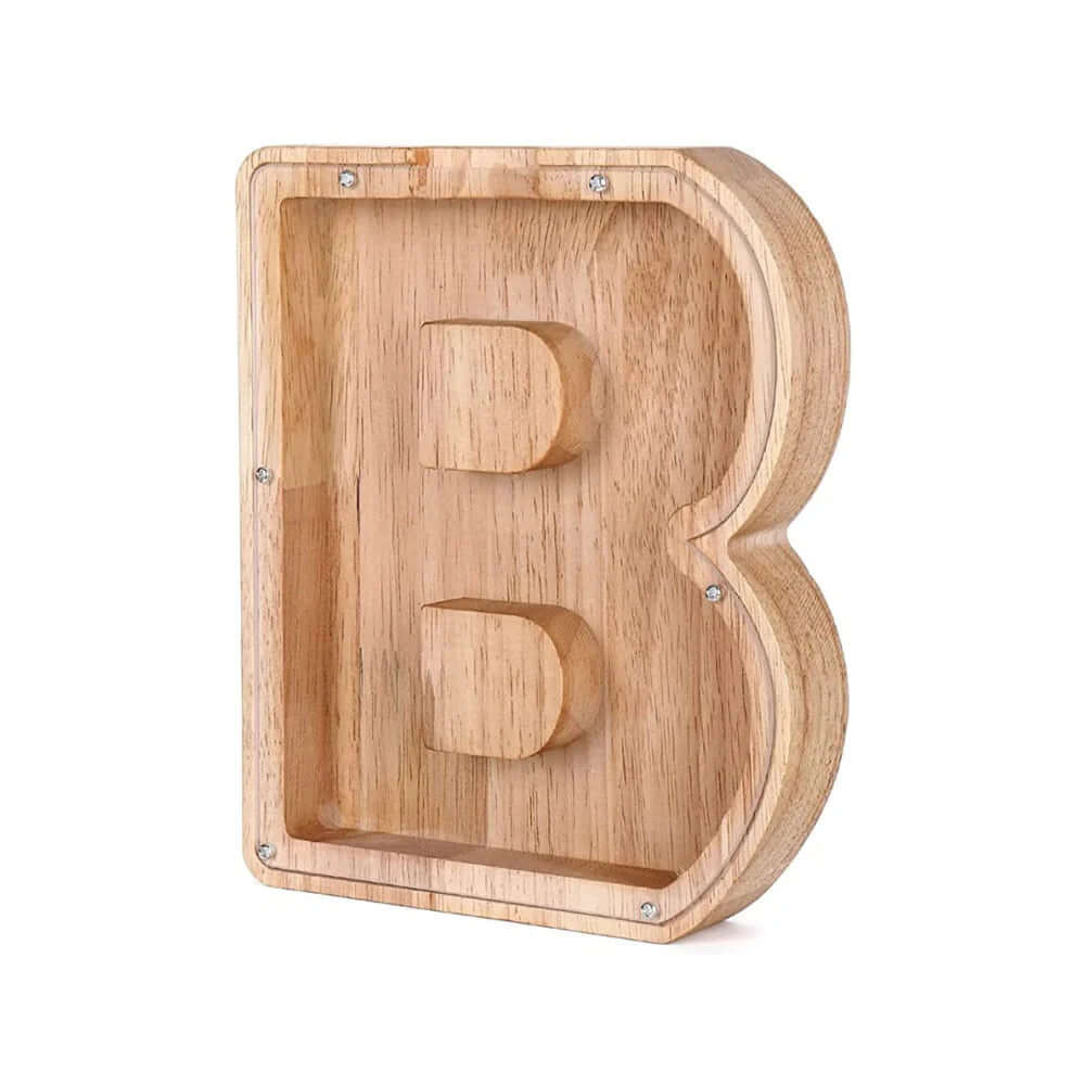 Tirelire en bois avec fenêtre de visualisation - motif alphabet