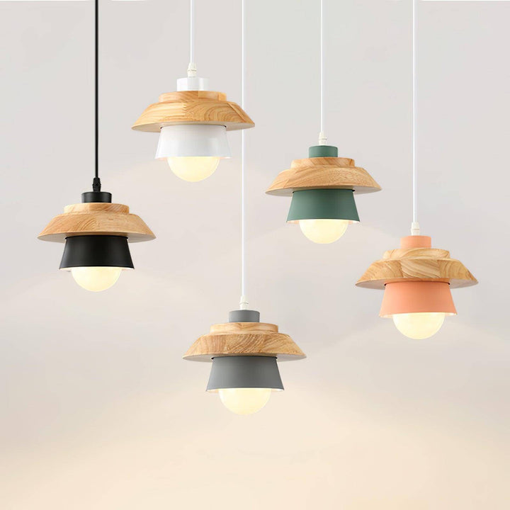 Lampe suspendue design en bois et pierre