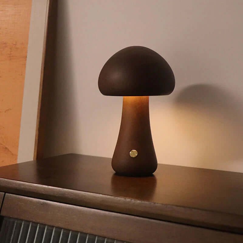 Veilleuse LED en forme de champignon en bois - Éclairage d'ambiance