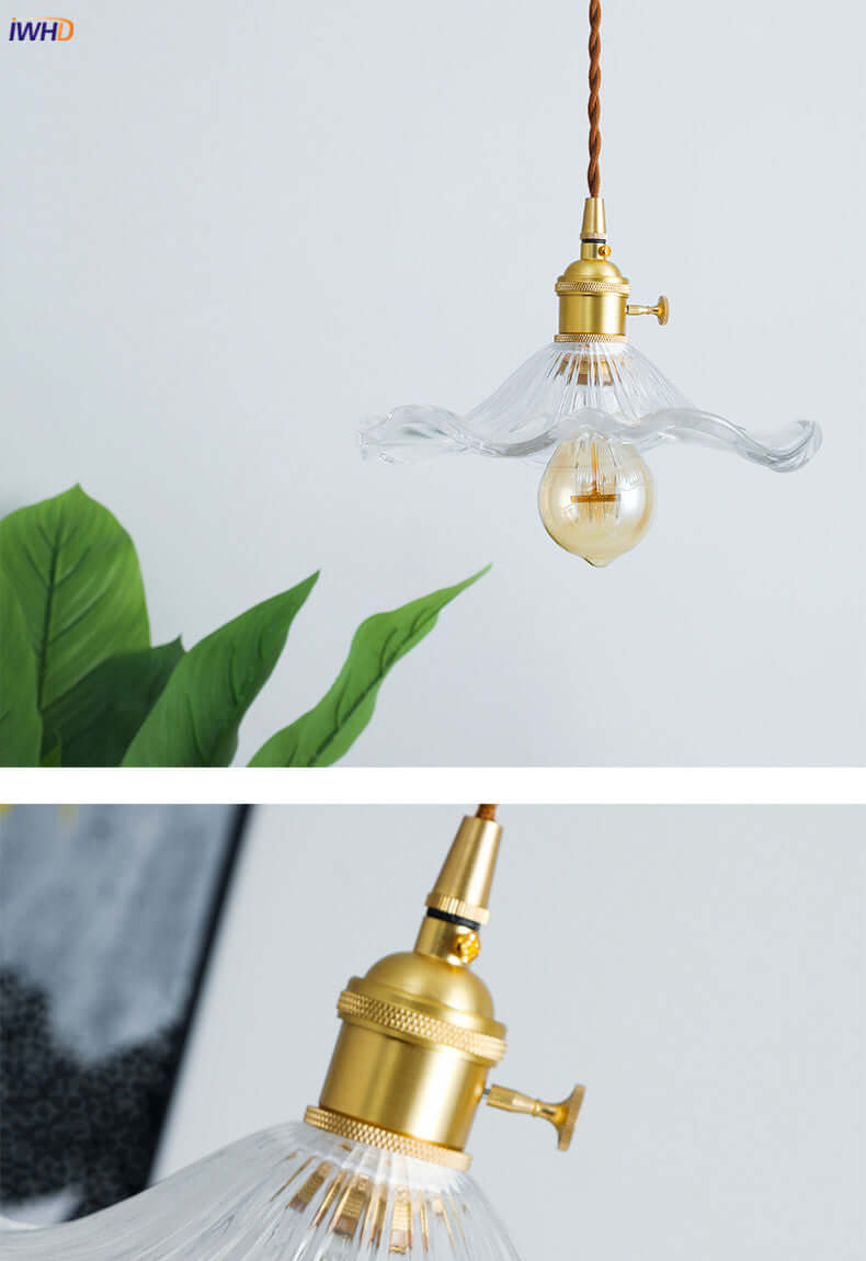 Suspension LED, vitrail et cuivre - Design moderne