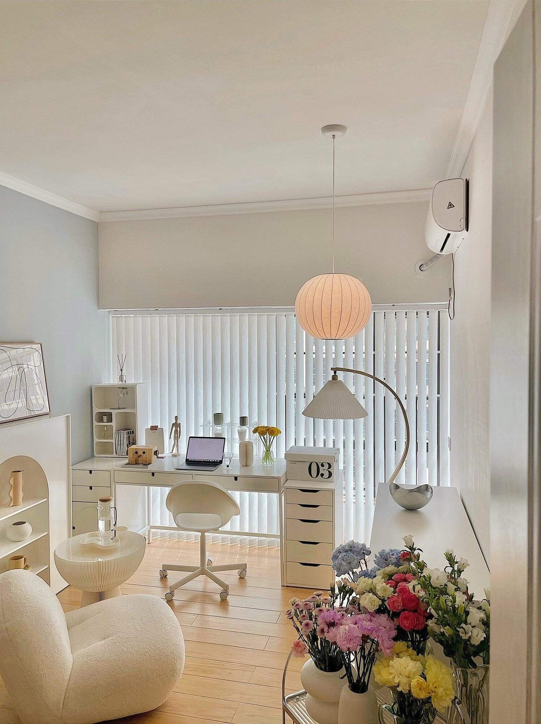 Lampe suspendue moderne blanche - soie et acier