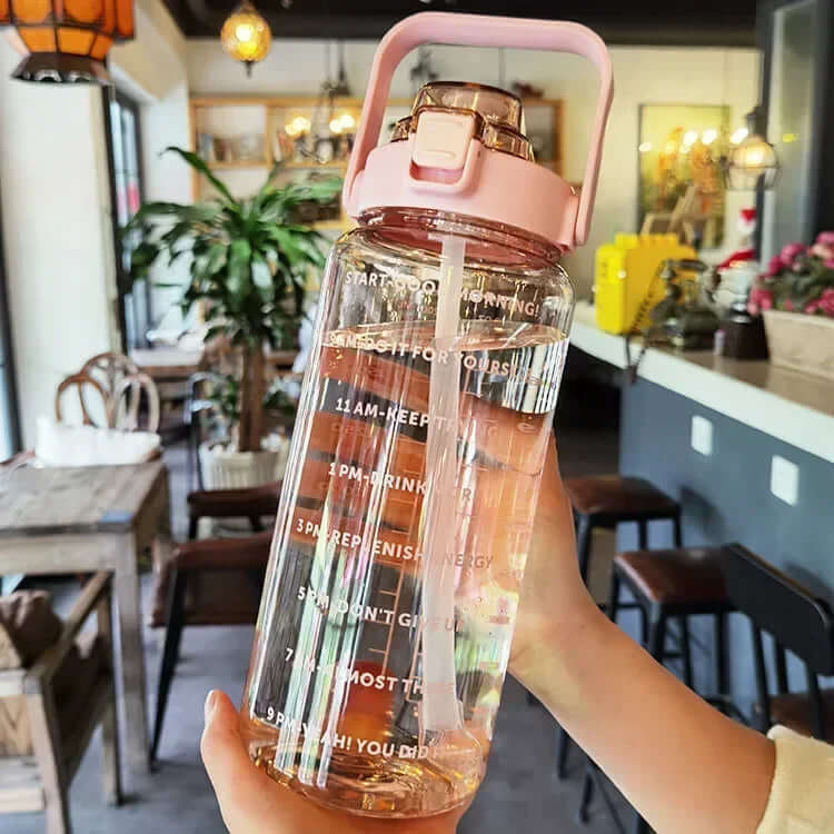 2L Trinkflasche mit Strohhalm & Zeitmarkierung