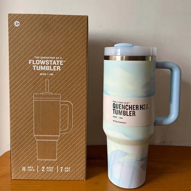 40oz Isolierter Edelstahl Reisebecher mit Griff & Strohhalm