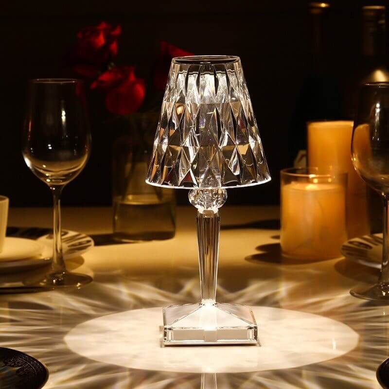 Lampe de table en cristal, dimmable, à piles