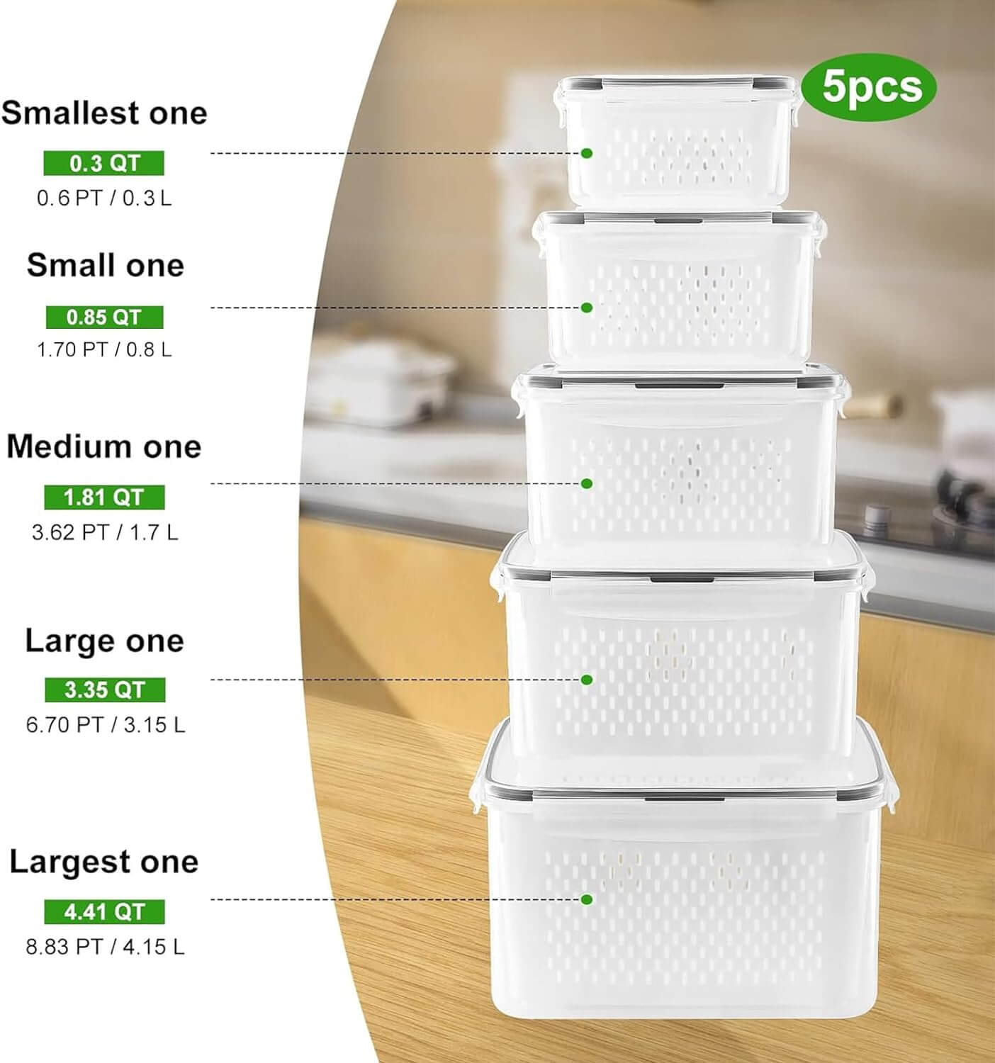 5-teiliges Frischhalteboxen-Set mit Sieb