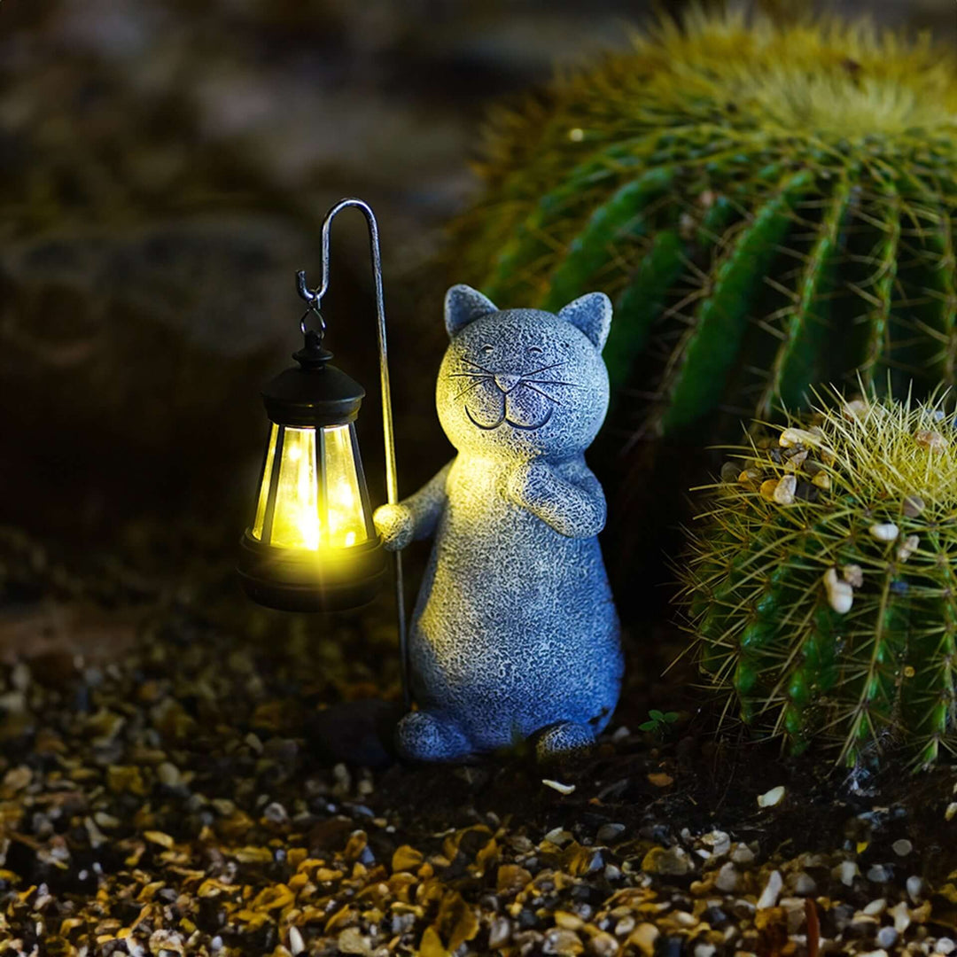 Solar Katzenfigur Garten Deko Leuchtend