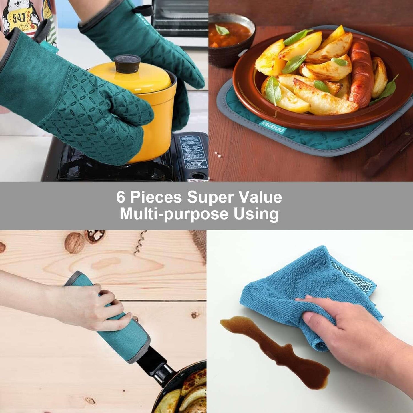 6-teiliges Hitzebeständiges Ofenhandschuh-Set