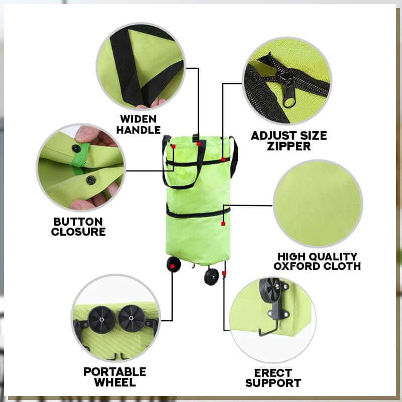 Sac de courses 2 en 1 à roulettes, capacité de charge de 30 kg