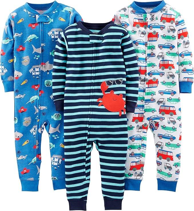 Kinder-Baumwollpyjama-Set: 3er-Pack, Fußfrei