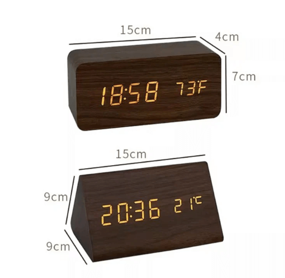 Horloge LED en bois à commande vocale - Design moderne