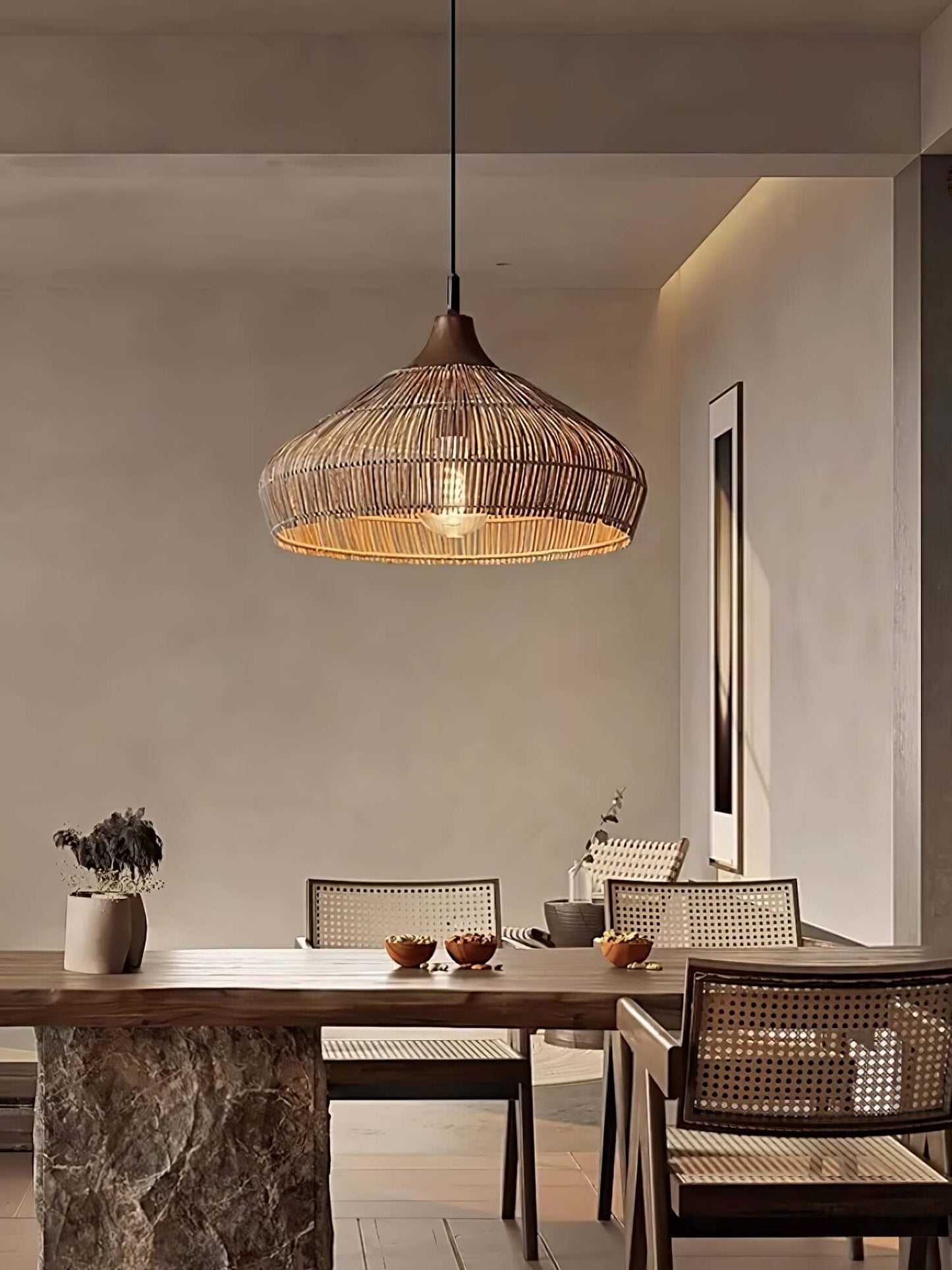 Hängeleuchte Rattanlampe Holz