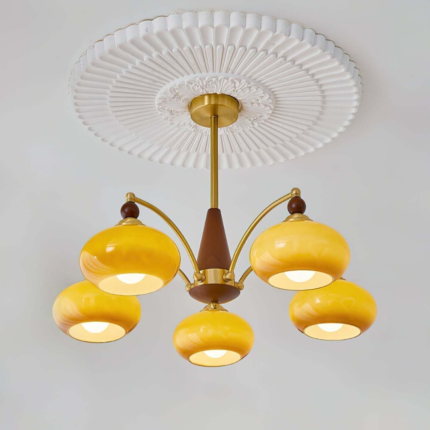 Retro Kronleuchter Holz & Messing
