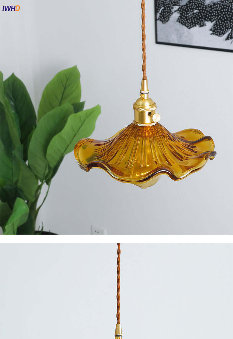 Suspension LED, vitrail et cuivre - Design moderne