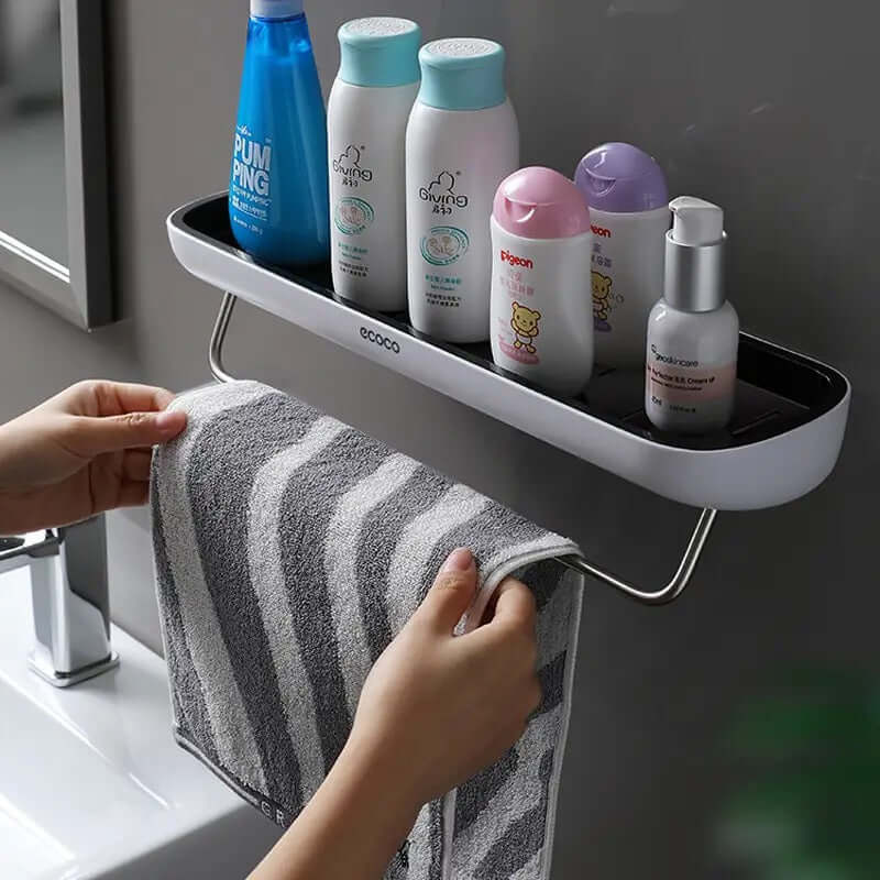 Organisateur de salle de bain - Étagère murale avec porte-serviettes