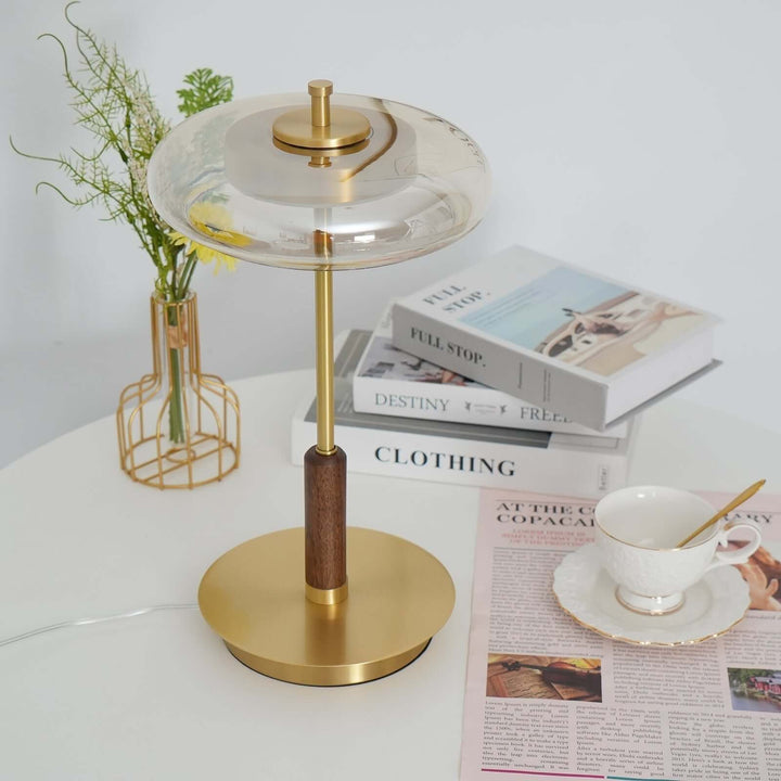 Designer Tischleuchte Modern Glas Holz Metall