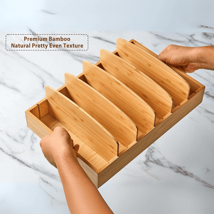 Organisateur de couvercles réglable en bambou pour la cuisine