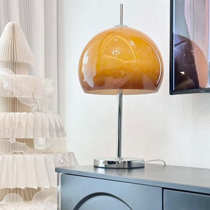 Lampe de table design champignon en verre ambré