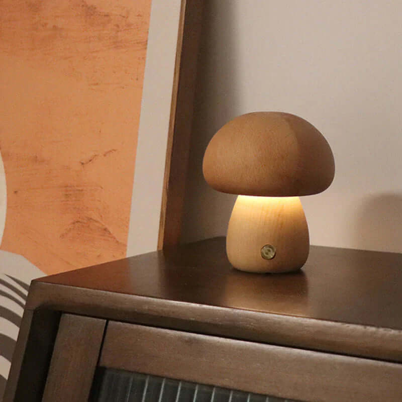 Veilleuse LED en forme de champignon en bois - Éclairage d'ambiance