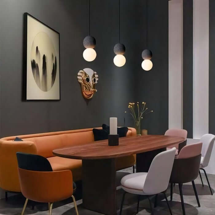 Lampe suspendue design en ciment et verre