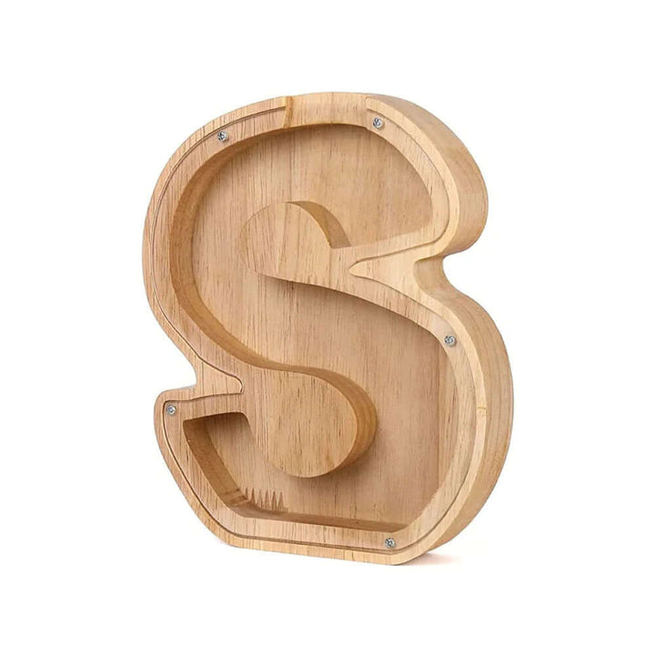 Tirelire en bois avec fenêtre de visualisation - motif alphabet