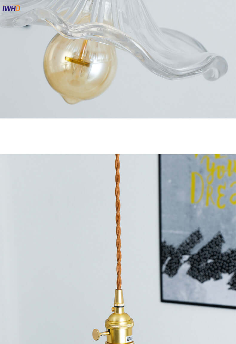 Suspension LED, vitrail et cuivre - Design moderne