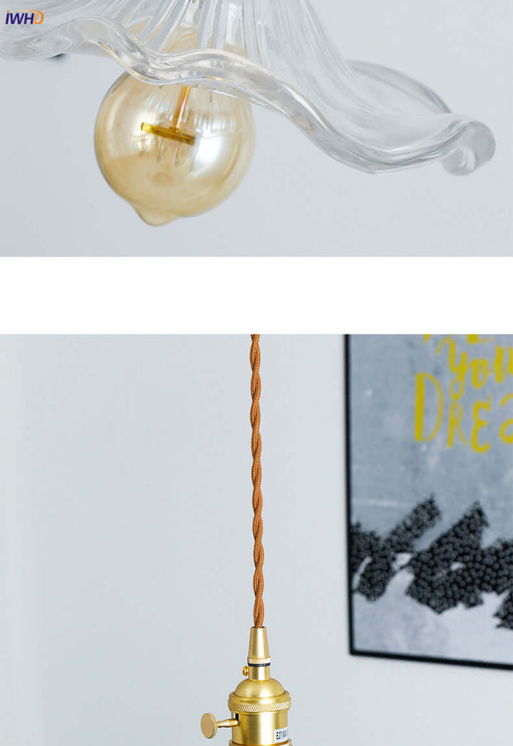 Suspension LED, vitrail et cuivre - Design moderne