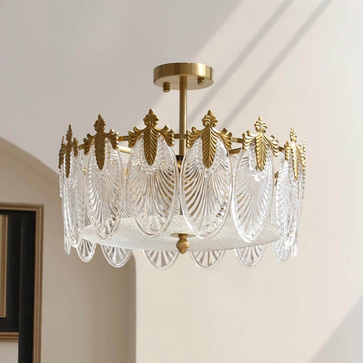 Lustre rond en verre avec motif décoratif