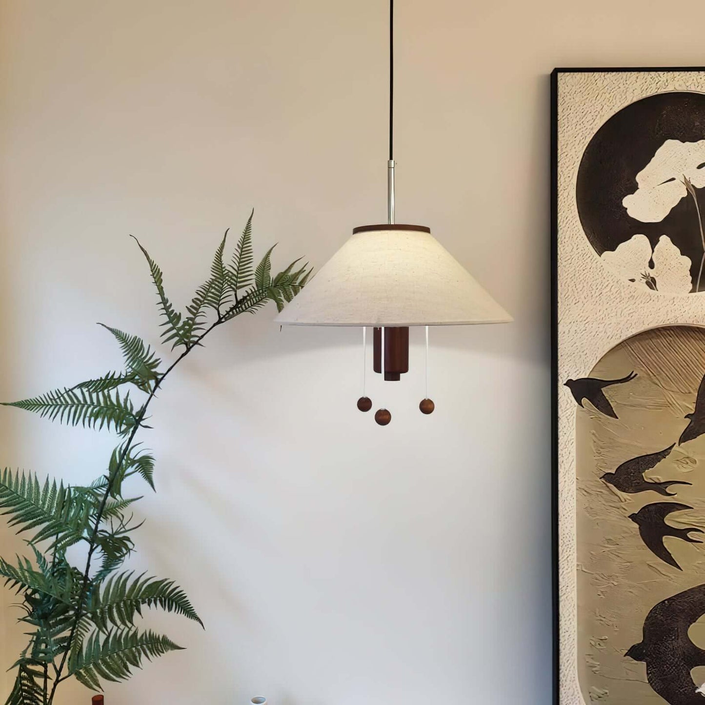 Suspension design pieuvre, noyer et blanc
