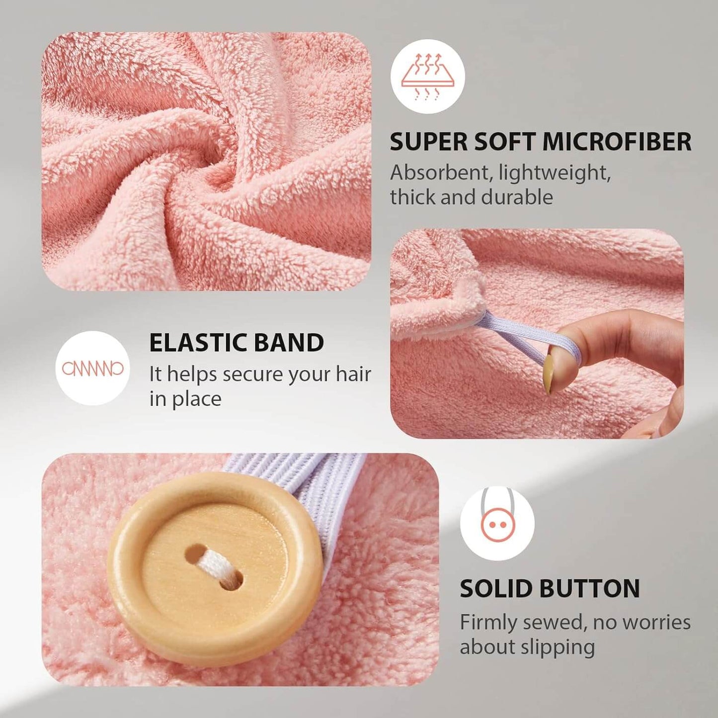 3er Pack Mikrofaser Haarhandtuch Turban mit Knoten