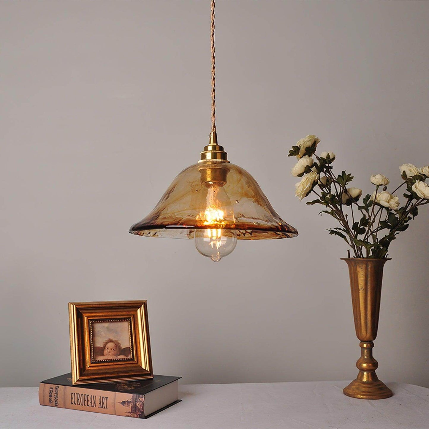 Suspension vintage en verre marron clair