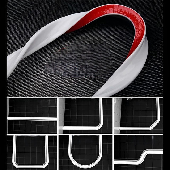 "AquaSperre™ Silikonstreifen für effektive Wasserabdichtung, flexibel, robust, in Grau, Schwarz oder Weiß erhältlich."