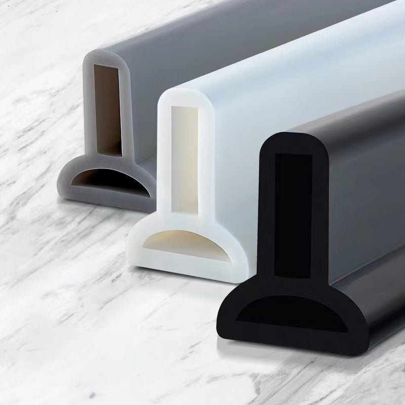 "AquaSperre™ Silikonstreifen für effektive Wasserabdichtung, flexibel, robust, in Grau, Schwarz oder Weiß erhältlich."