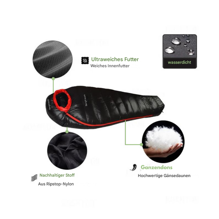 "ArcticNest Winterschlafsack in Schwarz, wasserfest, isoliert mit Entendaunen, ideal für Extremtemperaturen bis -20°C, Campin