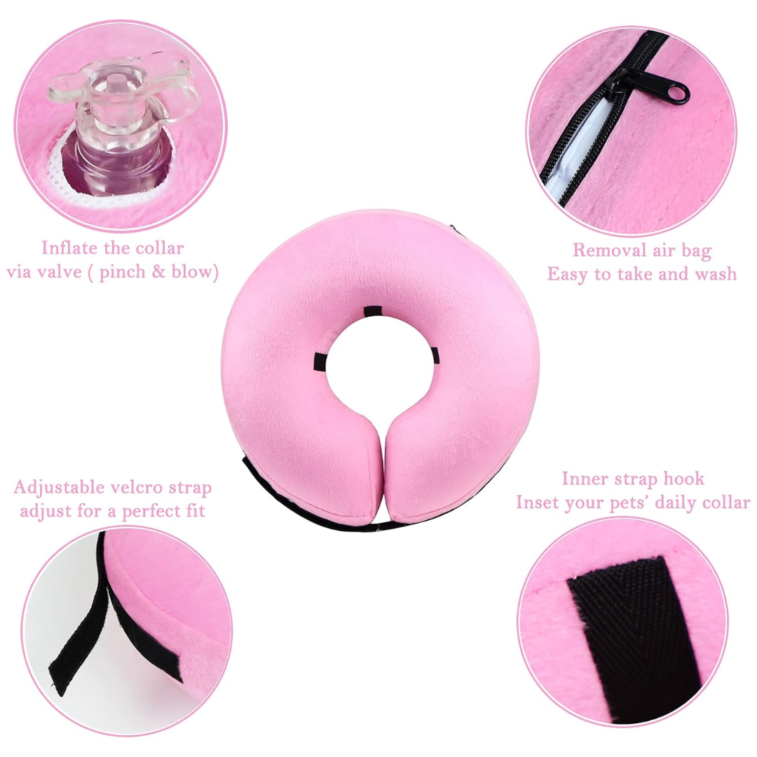 Aufblasbarer, blauer Hundekragen in Donut-Form für maximalem Komfort und Schutz nach Operationen.