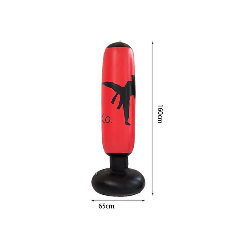 "Aufblasbarer PowerStrike Boxsack aus robustem PVC, freistehend, ideal zum Fitness- und Stressabbau daheim."