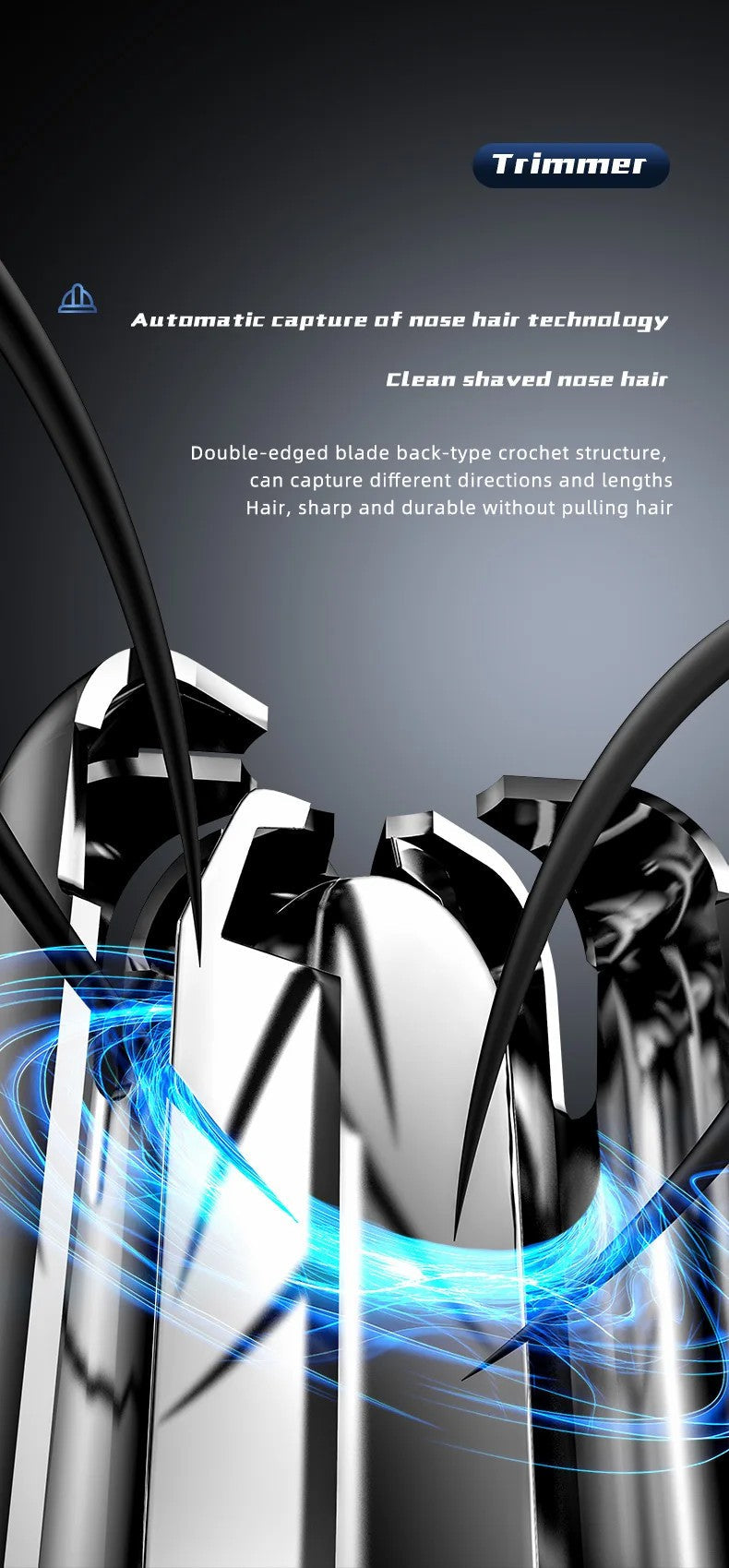 Aufladbarer Nasen- und Ohrhaarschneider, schwarz, kompakt, für präzises und schmerzfreies Trimmen, ideal für Reisen.