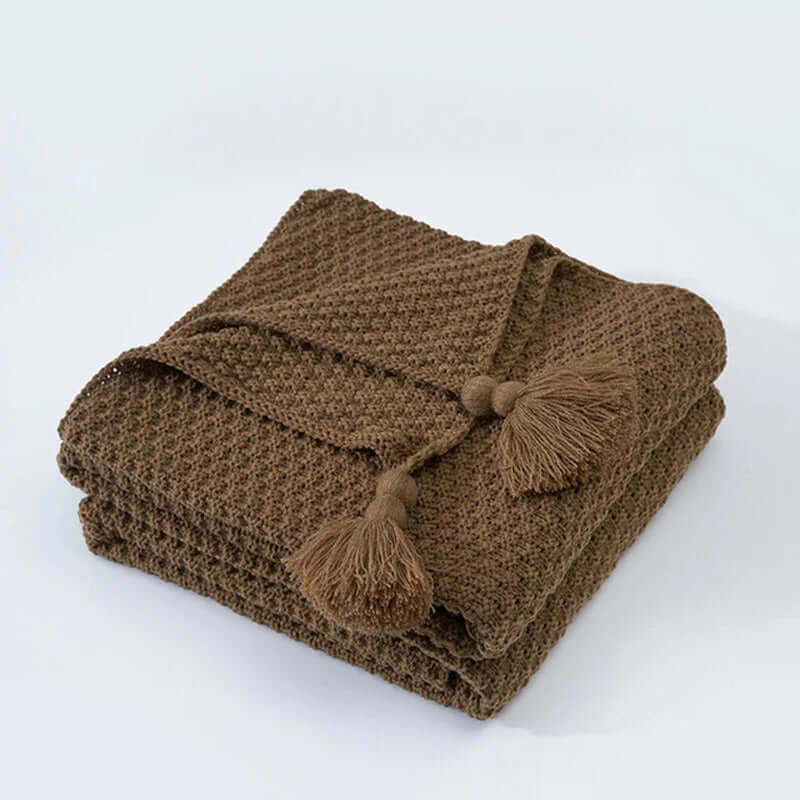 Couverture en laine douillette avec pompons - chaude et douillette